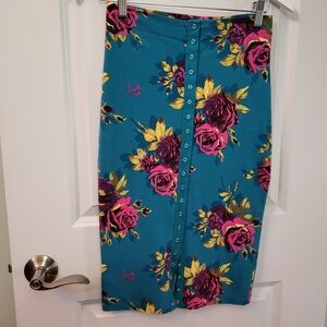 Betsey Johnson Pink and Blue Midi Pencil Skirt S